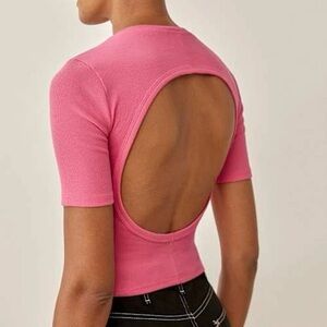 Reformation NWT Gerard Top Shirt Snapdragon Pink Large Cropped Cutout Crewneck